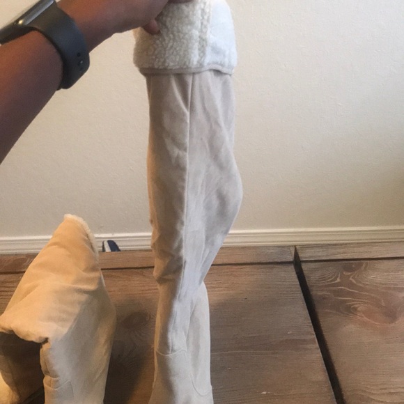 cream suede knee high boots